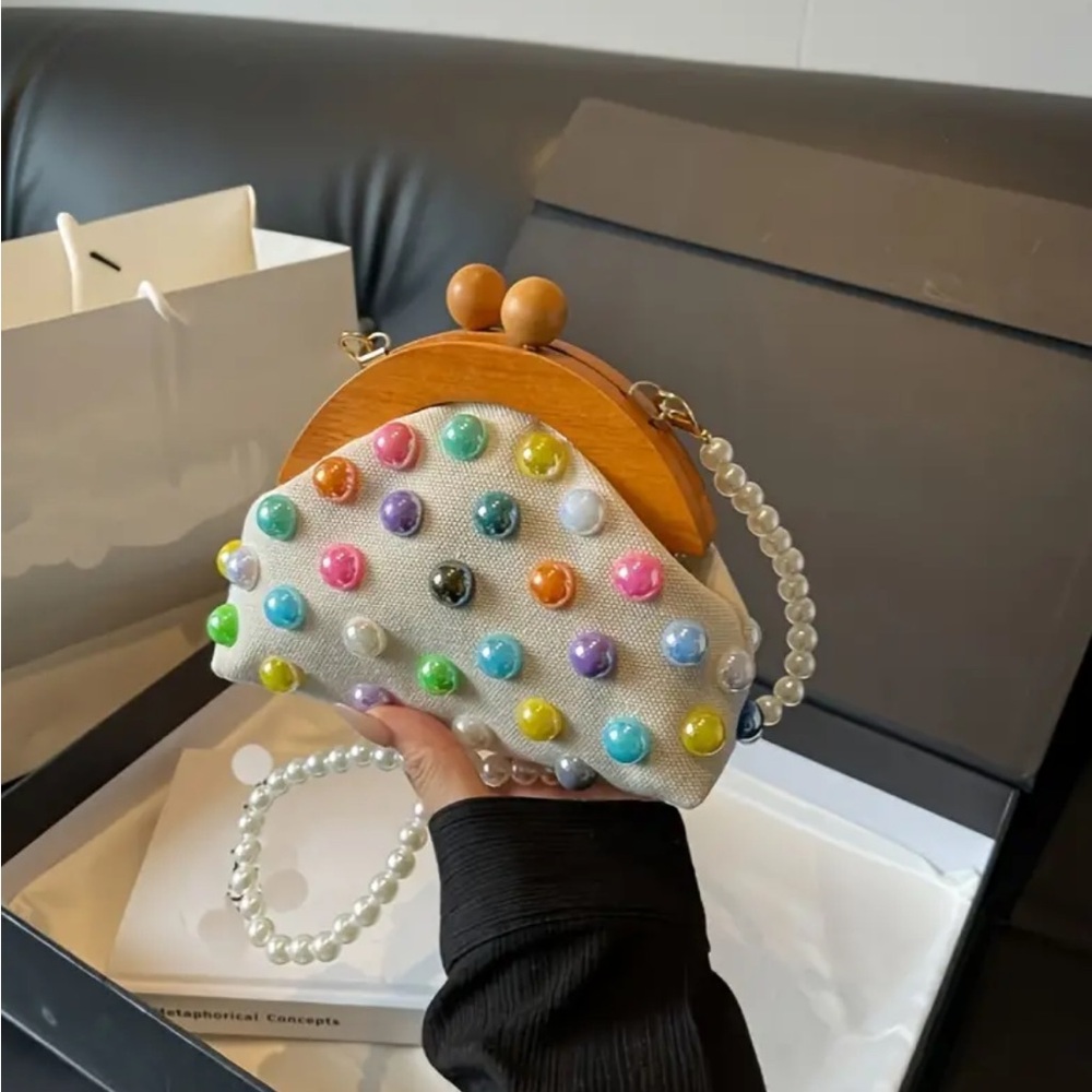 White Colorful Studs Mini Crossbody Bag